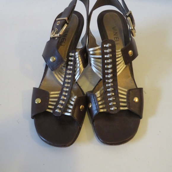 WOMENS VANELI BROWN/GOLD LEATHER SANDALS 8.5* - Picture 2 of 5